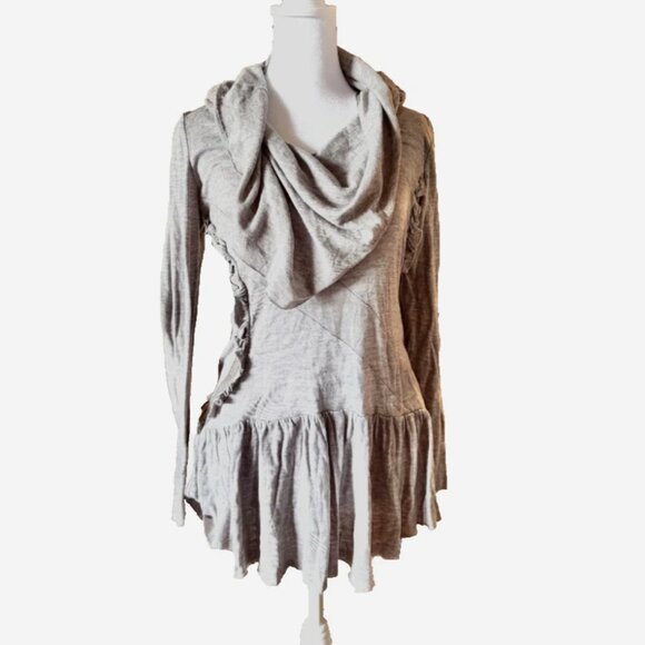 Mystree Gray Cowl Neck Sweater Women’s Size Small Ruffle Peplum Hem Knit Top - Picture 7 of 7